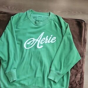 Aerie Womens Oversized Crewneck Sweater in Vibrant Green